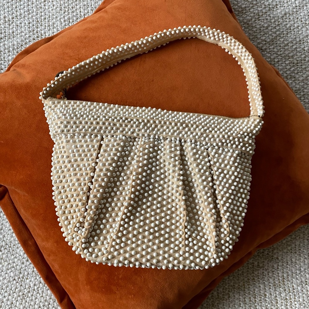 Vintage Corde-bead style Hand Bag Cream beaded purse